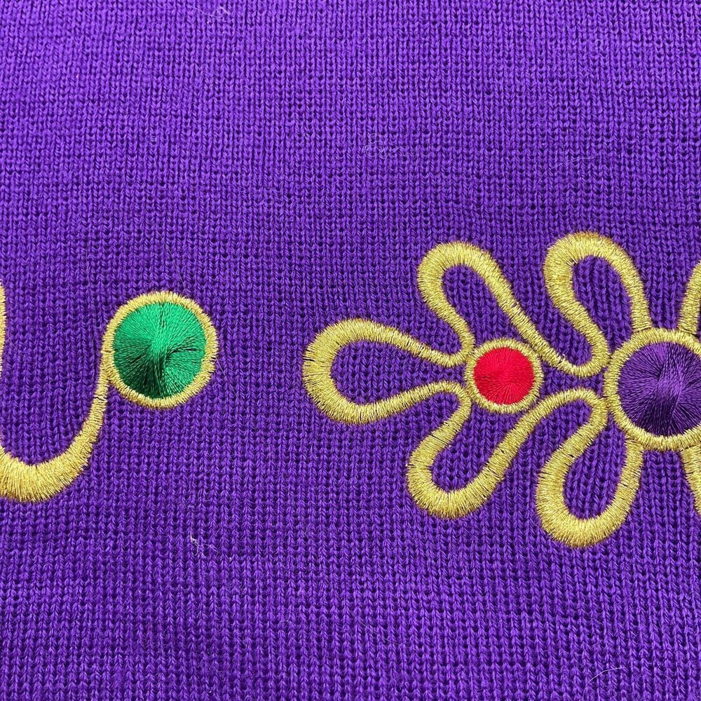 Meister Sweater Women Large Purple Gold Embroidery Dohman Wool Acrylic VTG - Picture 3 of 11